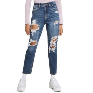 Topshop Moto Hayden Boyfriend Ripped Button Fly Med Wash Jeans Size 25